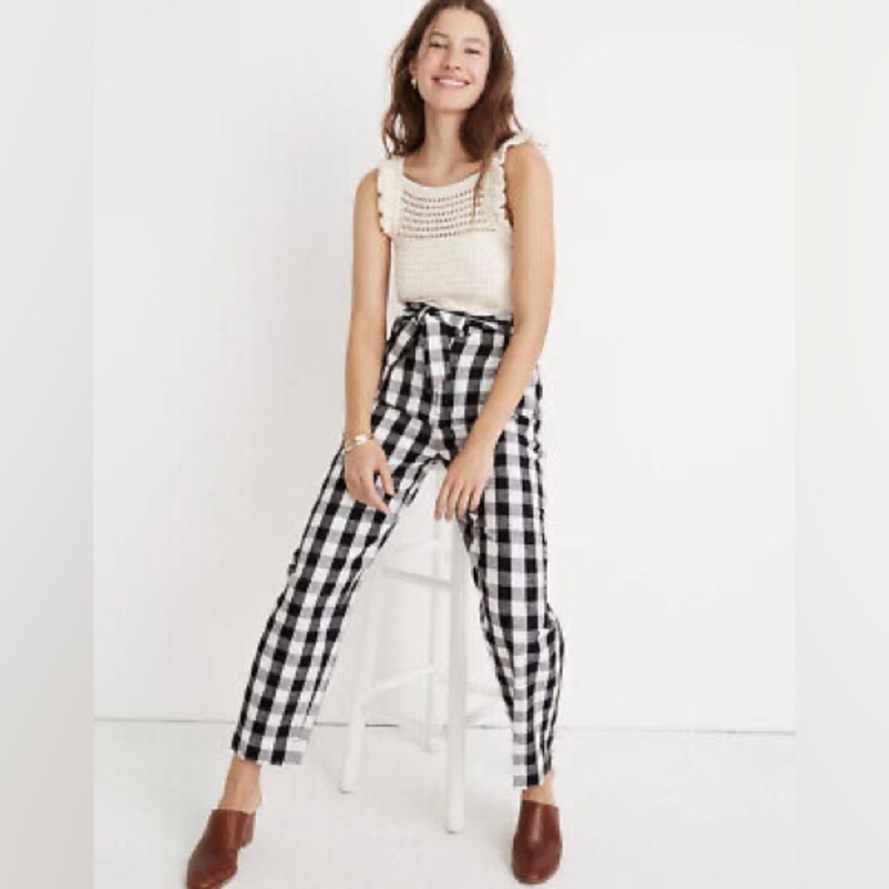Madewell Paperbag Gingham Cropped Pants